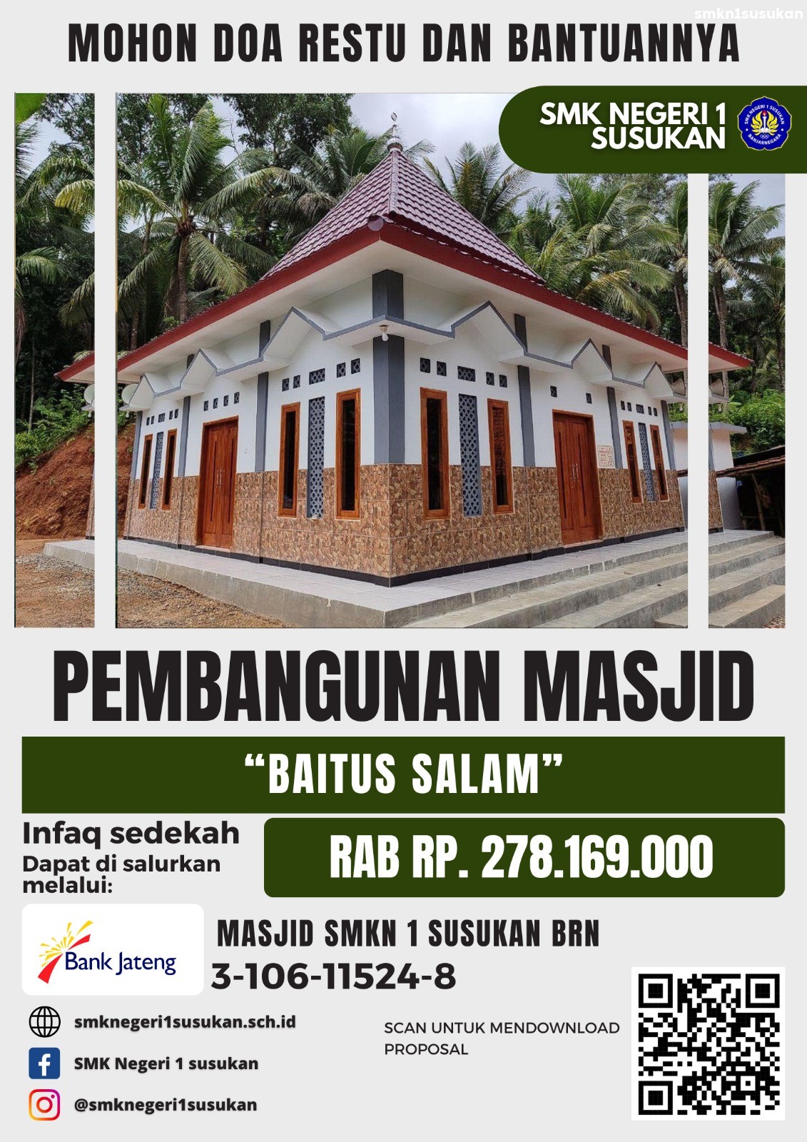 Pembangunan Masjid Baitus salam SMK Negeri 1 Susukan 